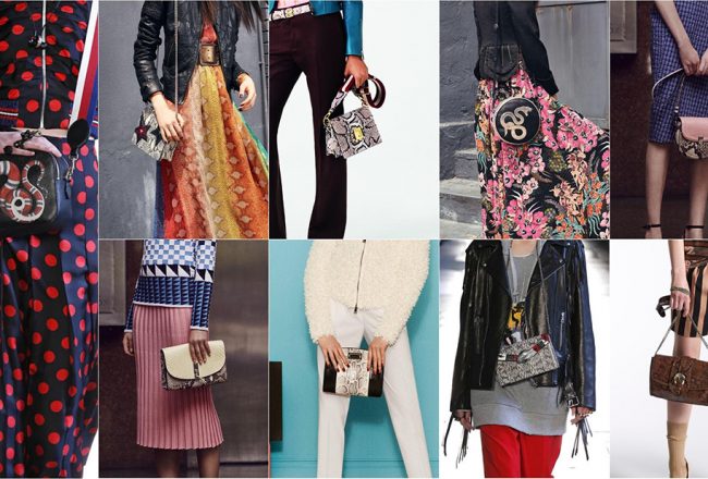 L to r: Gucci, Just Cavalli, Bally, Bags: Just Cavalli, Altuzarra, Altuzarra, Max Mara, Gucci, Rochas